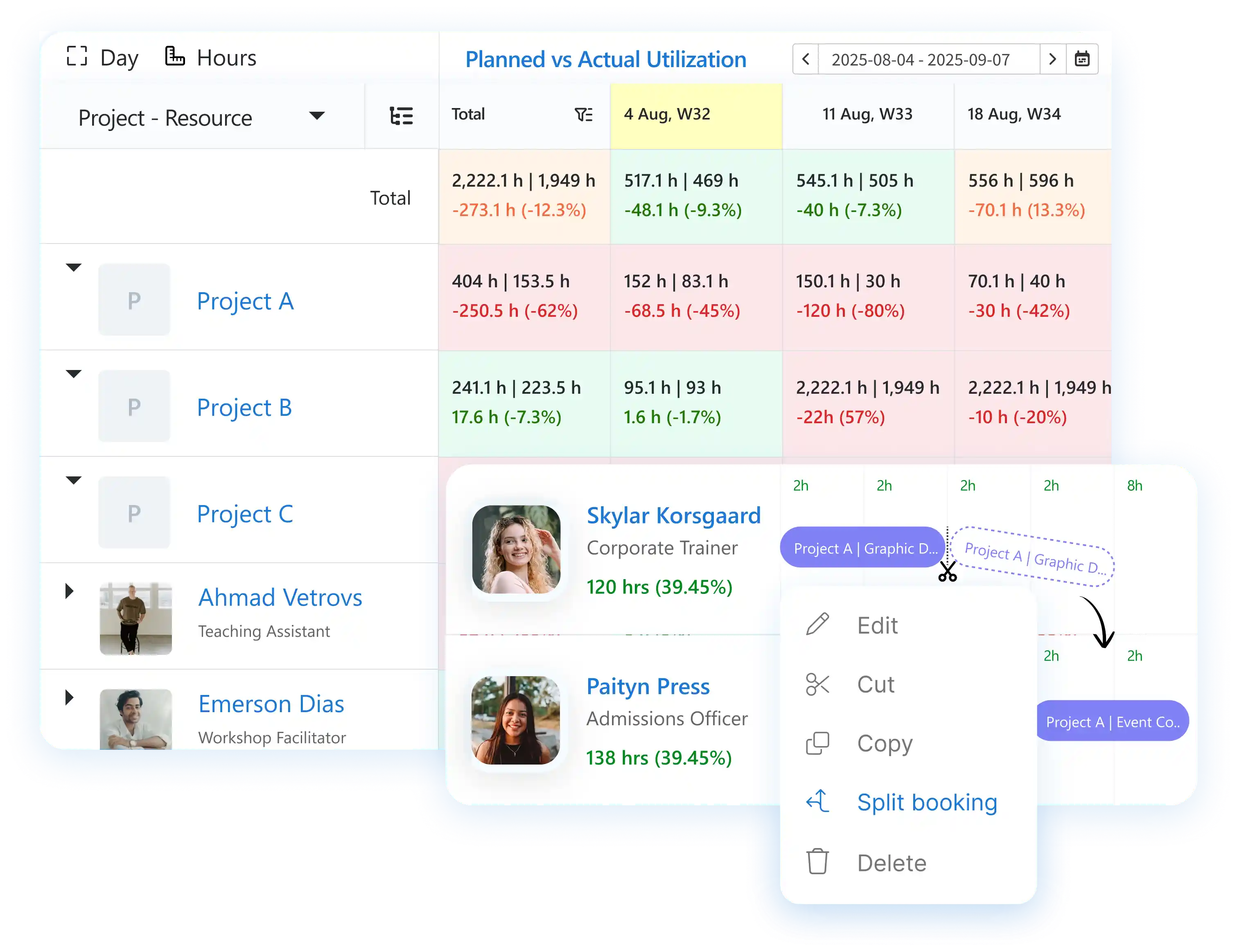 Software to schedule resources by teams